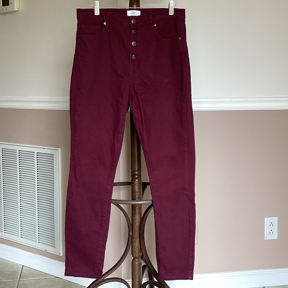 LOFT Burgundy Button-Fly Pants